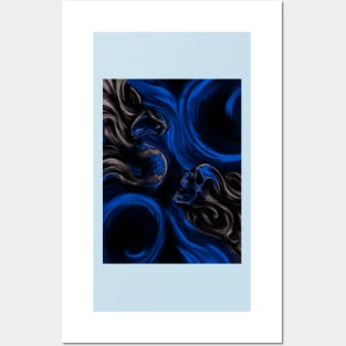 Skull & Snake (blue) Posters and Art